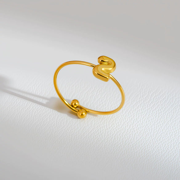 Wholesale Adjustable Gold Plated Titanium Steel Letter Ring For Unisex With Niche Minimalist Design