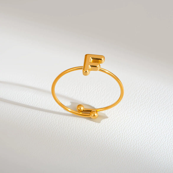 Wholesale Adjustable Gold Plated Titanium Steel Letter Ring For Unisex With Niche Minimalist Design