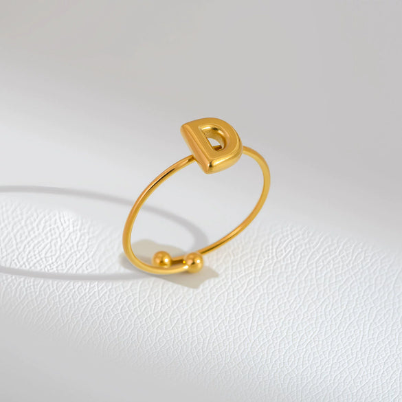 Wholesale Adjustable Gold Plated Titanium Steel Letter Ring For Unisex With Niche Minimalist Design