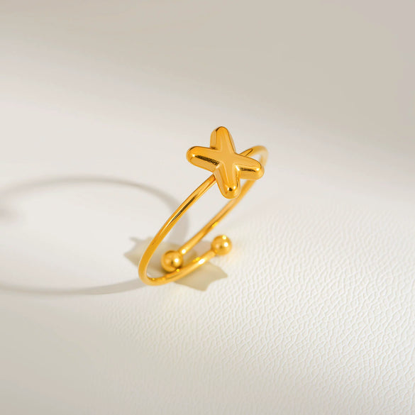Wholesale Adjustable Gold Plated Titanium Steel Letter Ring For Unisex With Niche Minimalist Design