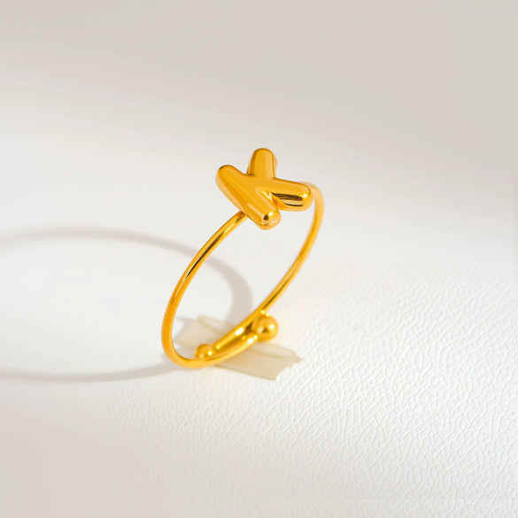 Wholesale Adjustable Gold Plated Titanium Steel Letter Ring For Unisex With Niche Minimalist Design