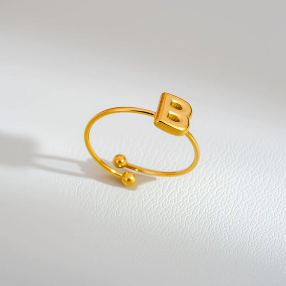 Wholesale Adjustable Gold Plated Titanium Steel Letter Ring For Unisex With Niche Minimalist Design