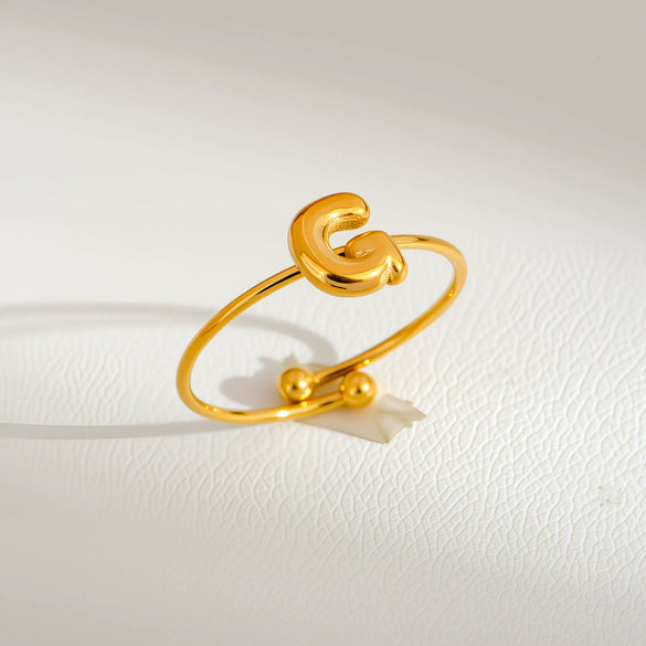 Wholesale Adjustable Gold Plated Titanium Steel Letter Ring For Unisex With Niche Minimalist Design