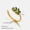 Wholesale Adjustable Green Diamond Flower Pattern Electroplated Stainless Steel Ring For Women