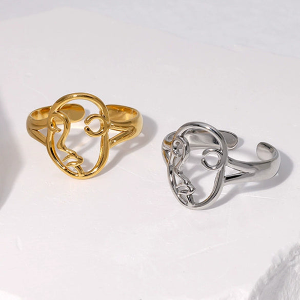 Wholesale Adjustable Hollow Simple Non Fading Titanium Steel Ring With Abstract Face Design For Women Electroplated