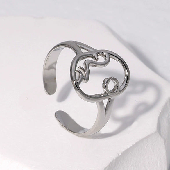 Wholesale Adjustable Hollow Simple Non Fading Titanium Steel Ring With Abstract Face Design For Women Electroplated