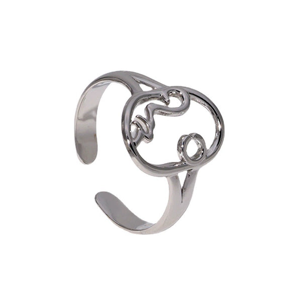 Wholesale Adjustable Hollow Simple Non Fading Titanium Steel Ring With Abstract Face Design For Women Electroplated