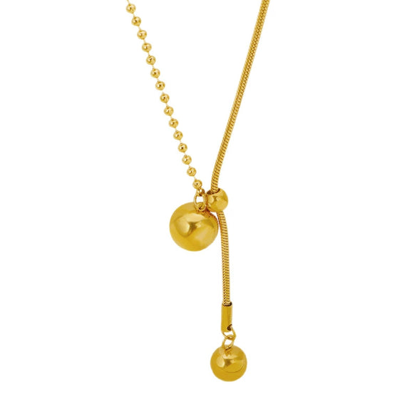 Wholesale Adjustable Long Necklace With Round Beads And Stitching For Women Stainless Steel Geometric Pattern Electroplated