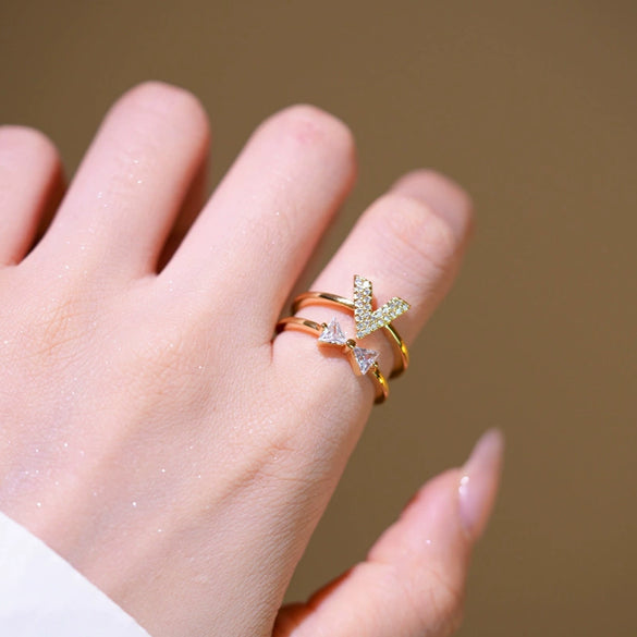 Wholesale Adjustable Open Index Finger Ring For Women Light Luxury Style Geometric Gold Plated Copper With Letters Numbers Text Design
