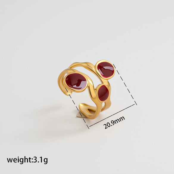 Wholesale Adjustable Open Stackable Finger Ring For Women Stainless Steel Titanium Steel Burgundy Gold Enamel Drip Oil Geometric Shape Highend
