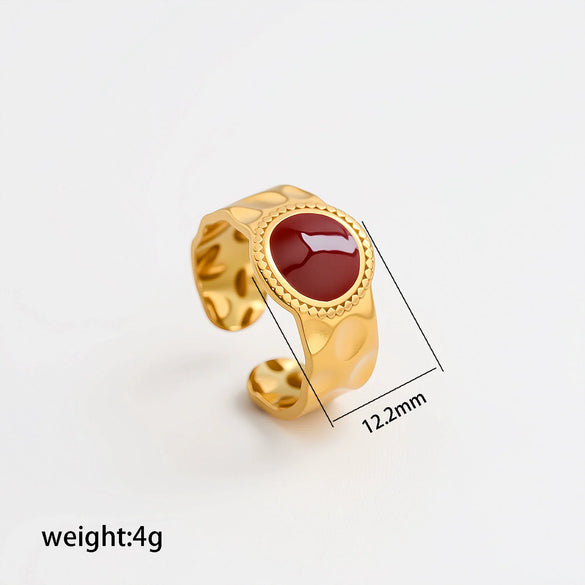 Wholesale Adjustable Open Stackable Finger Ring For Women Stainless Steel Titanium Steel Burgundy Gold Enamel Drip Oil Geometric Shape Highend