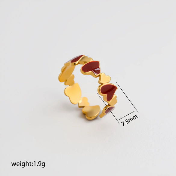 Wholesale Adjustable Open Stackable Finger Ring For Women Stainless Steel Titanium Steel Burgundy Gold Enamel Drip Oil Geometric Shape Highend