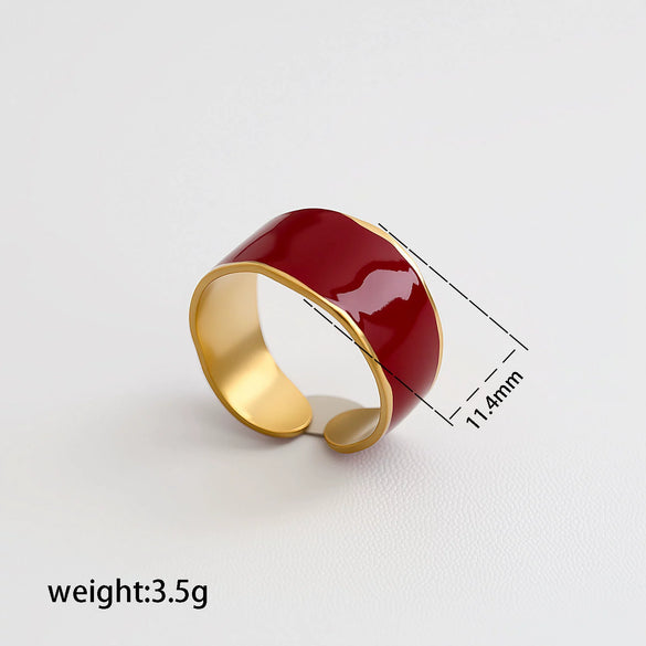 Wholesale Adjustable Open Stackable Finger Ring For Women Stainless Steel Titanium Steel Burgundy Gold Enamel Drip Oil Geometric Shape Highend