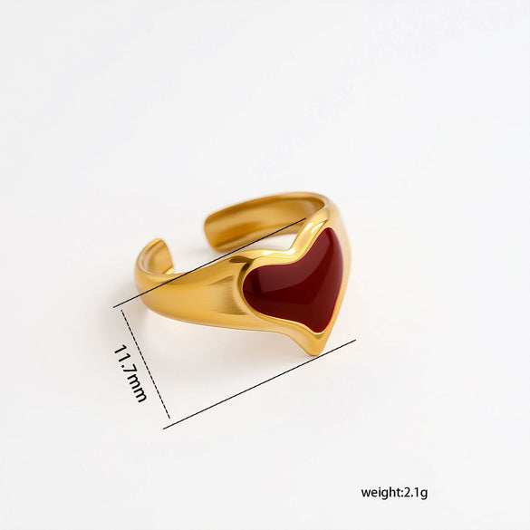 Wholesale Adjustable Open Stackable Finger Ring For Women Stainless Steel Titanium Steel Burgundy Gold Enamel Drip Oil Geometric Shape Highend