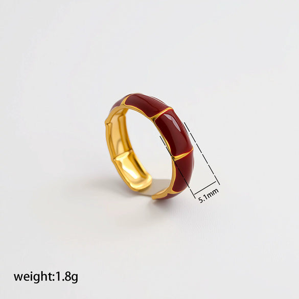 Wholesale Adjustable Open Stackable Finger Ring For Women Stainless Steel Titanium Steel Burgundy Gold Enamel Drip Oil Geometric Shape Highend