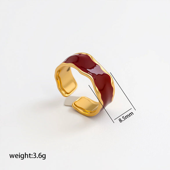 Wholesale Adjustable Open Stackable Finger Ring For Women Stainless Steel Titanium Steel Burgundy Gold Enamel Drip Oil Geometric Shape Highend