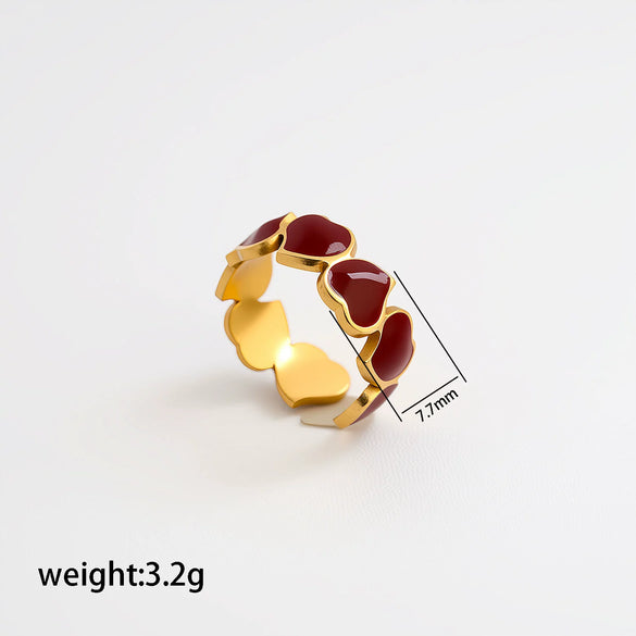 Wholesale Adjustable Open Stackable Finger Ring For Women Stainless Steel Titanium Steel Burgundy Gold Enamel Drip Oil Geometric Shape Highend