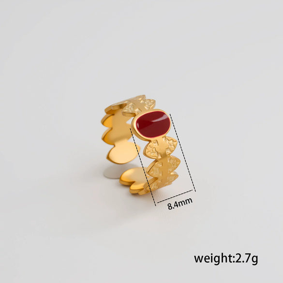 Wholesale Adjustable Open Stackable Finger Ring For Women Stainless Steel Titanium Steel Burgundy Gold Enamel Drip Oil Geometric Shape Highend
