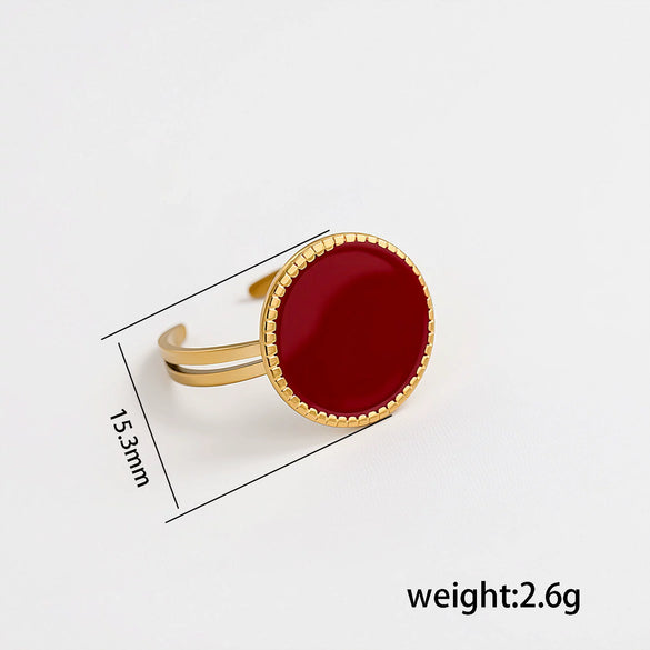 Wholesale Adjustable Open Stackable Finger Ring For Women Stainless Steel Titanium Steel Burgundy Gold Enamel Drip Oil Geometric Shape Highend