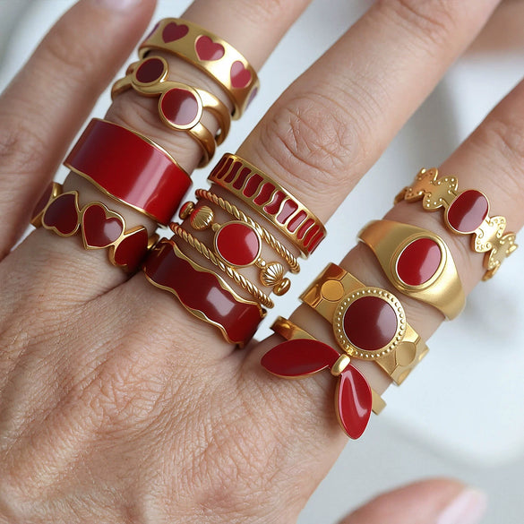 Wholesale Adjustable Open Stackable Finger Ring For Women Stainless Steel Titanium Steel Burgundy Gold Enamel Drip Oil Geometric Shape Highend