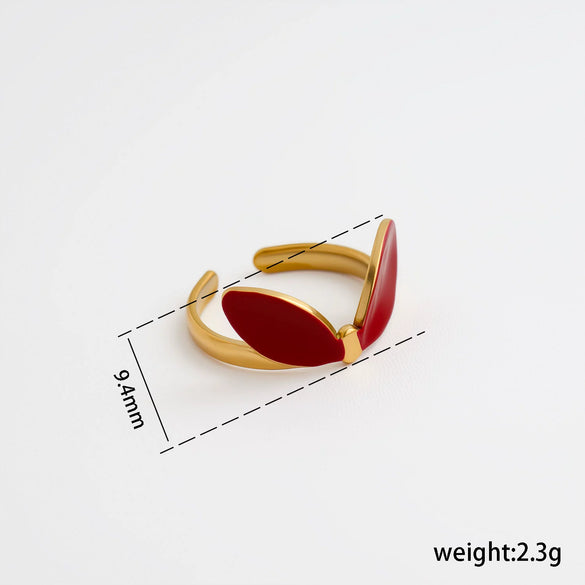 Wholesale Adjustable Open Stackable Finger Ring For Women Stainless Steel Titanium Steel Burgundy Gold Enamel Drip Oil Geometric Shape Highend