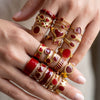 Wholesale Adjustable Open Stackable Finger Ring For Women Stainless Steel Titanium Steel Burgundy Gold Enamel Drip Oil Geometric Shape Highend
