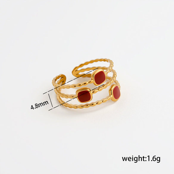 Wholesale Adjustable Open Stackable Finger Ring For Women Stainless Steel Titanium Steel Burgundy Gold Enamel Drip Oil Geometric Shape Highend