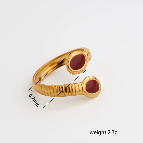 Wholesale Adjustable Open Stackable Finger Ring For Women Stainless Steel Titanium Steel Burgundy Gold Enamel Drip Oil Geometric Shape Highend