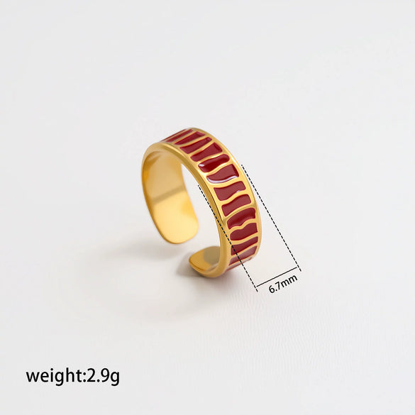 Wholesale Adjustable Open Stackable Finger Ring For Women Stainless Steel Titanium Steel Burgundy Gold Enamel Drip Oil Geometric Shape Highend