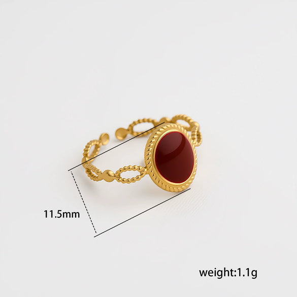 Wholesale Adjustable Open Stackable Finger Ring For Women Stainless Steel Titanium Steel Burgundy Gold Enamel Drip Oil Geometric Shape Highend