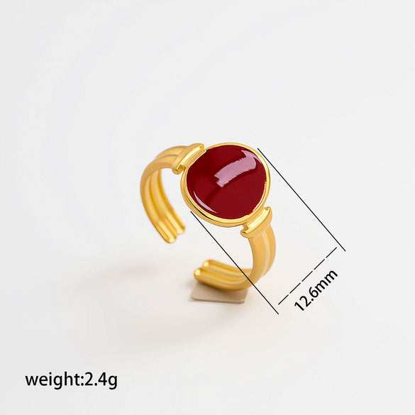 Wholesale Adjustable Open Stackable Finger Ring For Women Stainless Steel Titanium Steel Burgundy Gold Enamel Drip Oil Geometric Shape Highend