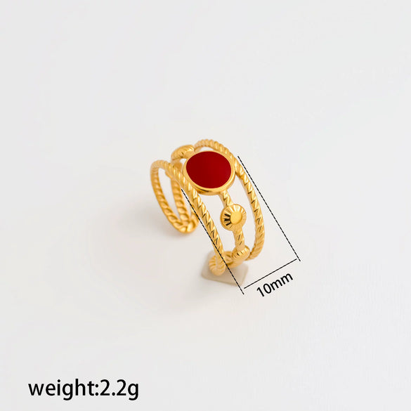 Wholesale Adjustable Open Stackable Finger Ring For Women Stainless Steel Titanium Steel Burgundy Gold Enamel Drip Oil Geometric Shape Highend