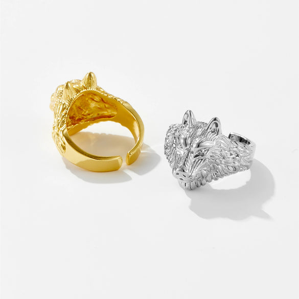 Wholesale Adjustable Opening Ring Jewelry Copper Electroplated Platinum 18K Gold With Joker Animal Wolf Irregular Geometric Design For Women And Unisex