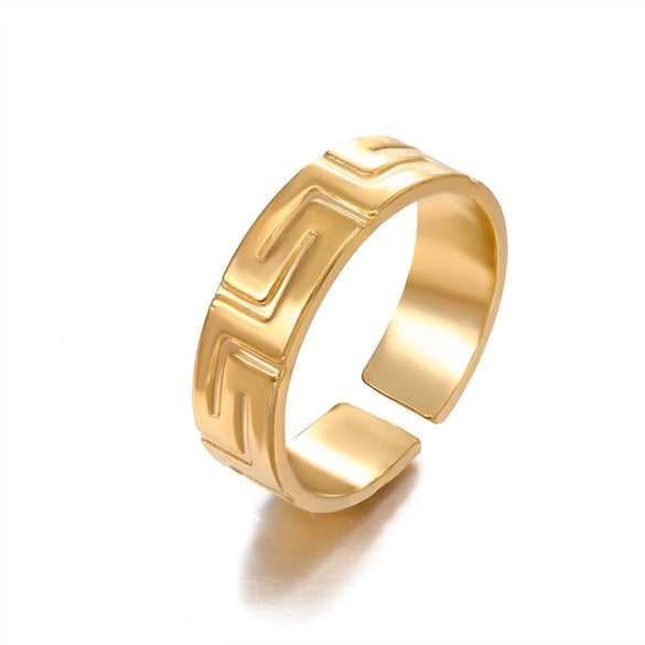Wholesale Adjustable Opening Stainless Steel Ring For Women With Geometric Design And Real Gold Plating