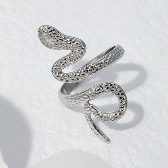 Wholesale Adjustable Opening Stainless Steel Ring With Snakeshaped Design And Electroplating For Men And Women