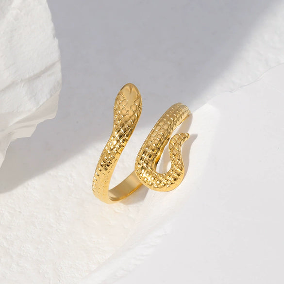Wholesale Adjustable Opening Stainless Steel Ring With Snakeshaped Design And Electroplating For Men And Women