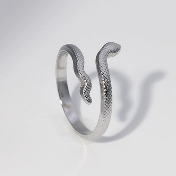 Wholesale Adjustable Opening Stainless Steel Ring With Snakeshaped Design And Electroplating For Men And Women