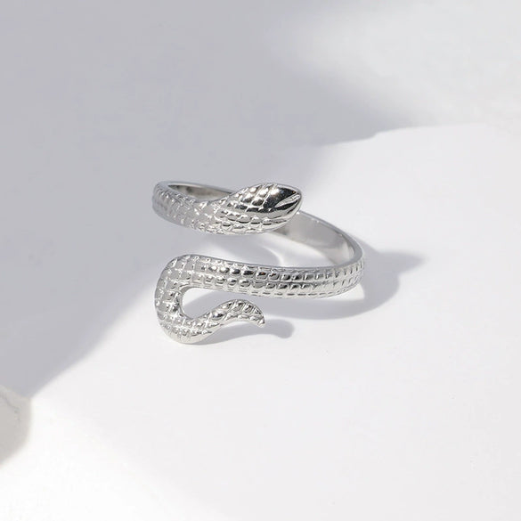 Wholesale Adjustable Opening Stainless Steel Ring With Snakeshaped Design And Electroplating For Men And Women