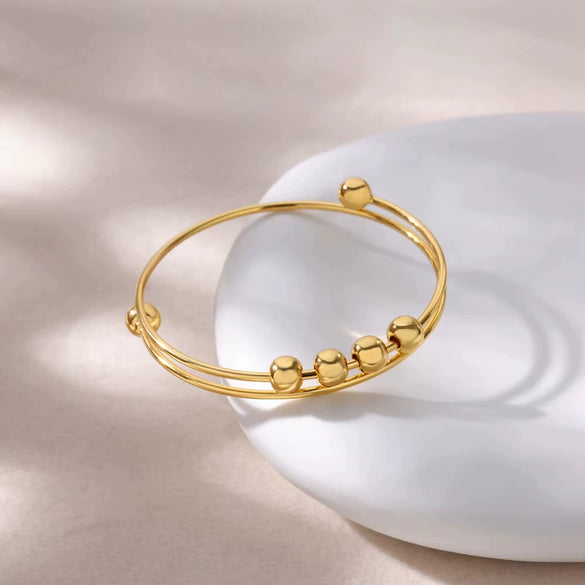 Wholesale Adjustable Round Bead Rotatable Pressure Copper Bracelet With Ins Style And Electroplating Treatment
