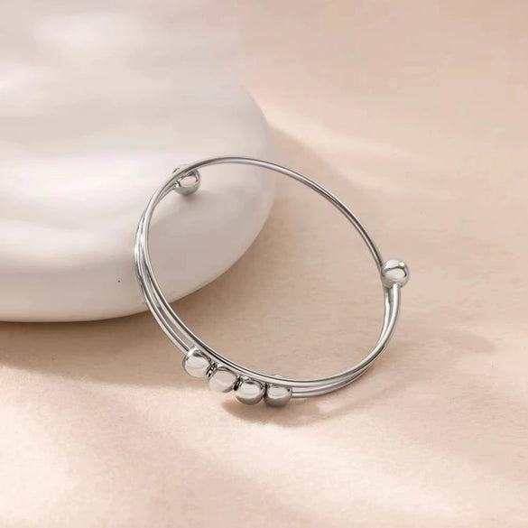Wholesale Adjustable Round Bead Rotatable Pressure Copper Bracelet With Ins Style And Electroplating Treatment