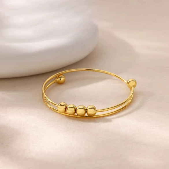 Wholesale Adjustable Round Bead Rotatable Pressure Copper Bracelet With Ins Style And Electroplating Treatment