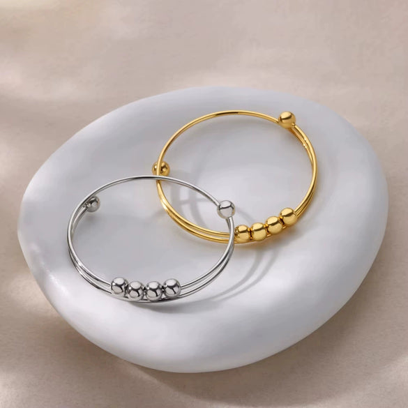 Wholesale Adjustable Round Bead Rotatable Pressure Copper Bracelet With Ins Style And Electroplating Treatment