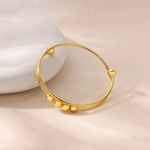 Wholesale Adjustable Round Bead Rotatable Pressure Copper Bracelet With Ins Style And Electroplating Treatment