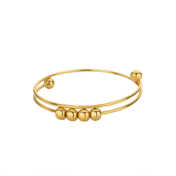 Wholesale Adjustable Round Bead Rotatable Pressure Copper Bracelet With Ins Style And Electroplating Treatment