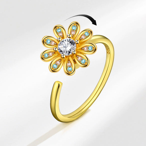 Wholesale Adjustable Sunflower Rotating Ring Copper Geometric Women's