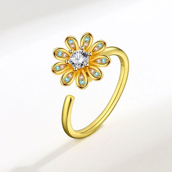 Wholesale Adjustable Sunflower Rotating Ring Copper Geometric Women's