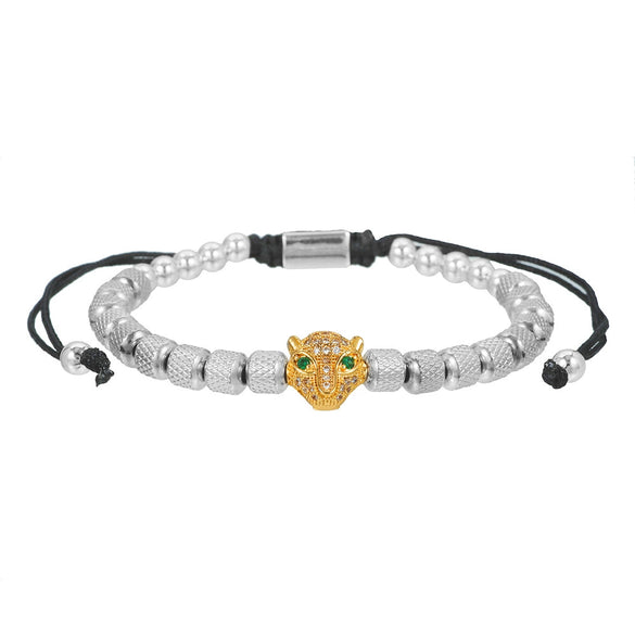 Wholesale Adjustable Woven Bracelet With Leopard Head And Pineapple Beads Copper Electroplating Geometric Style