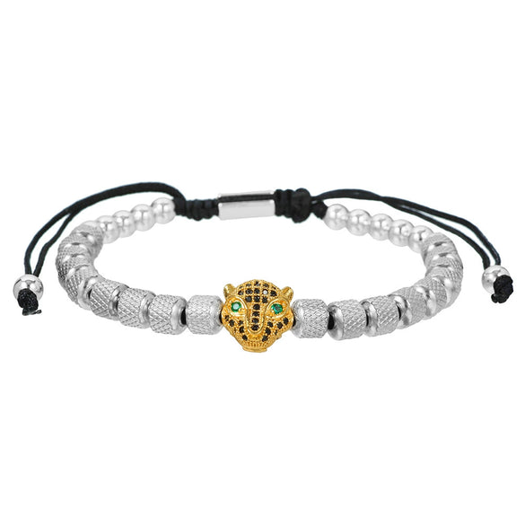Wholesale Adjustable Woven Bracelet With Leopard Head And Pineapple Beads Copper Electroplating Geometric Style