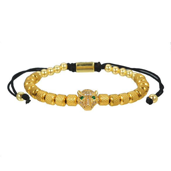 Wholesale Adjustable Woven Bracelet With Leopard Head And Pineapple Beads Copper Electroplating Geometric Style