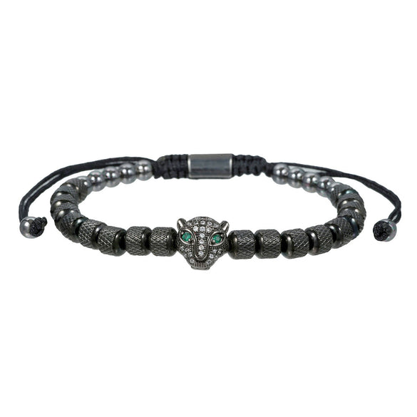 Wholesale Adjustable Woven Bracelet With Leopard Head And Pineapple Beads Copper Electroplating Geometric Style
